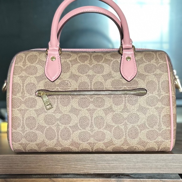 NWOT COACH Rowan Satchel in Signature Canvas Tan/Pink Petal - Picture 4 of 10